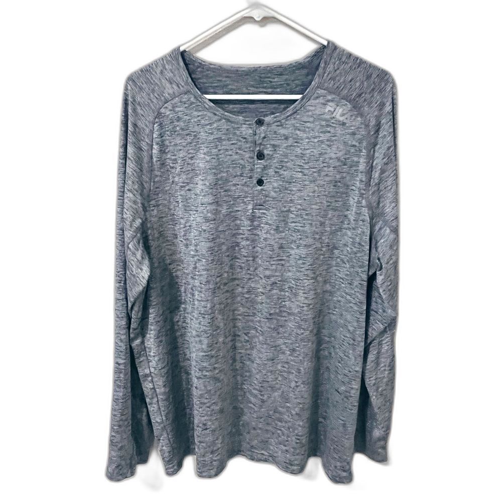 Fila Henley Heathered Gray Long Sleeve Men’s Shirt See Measurements